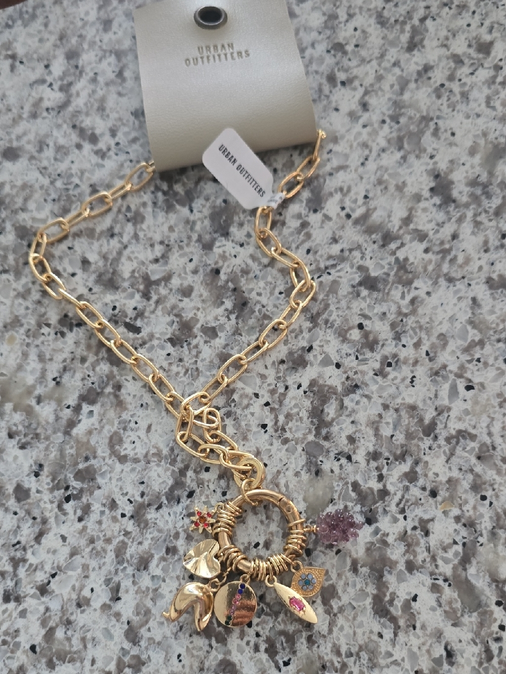 Urban Outfitters Gold Charm Link Necklace - Multicolor Charms